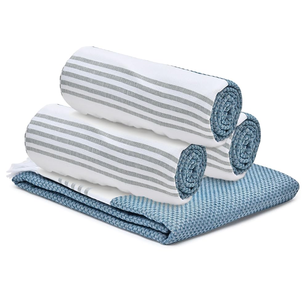 The Better Home 100% Cotton Turkish Bath Towel | Quick Drying Cotton Towel | Light Weight, Soft & Absorbent Turkish Towel (Pack of 3, Blue)