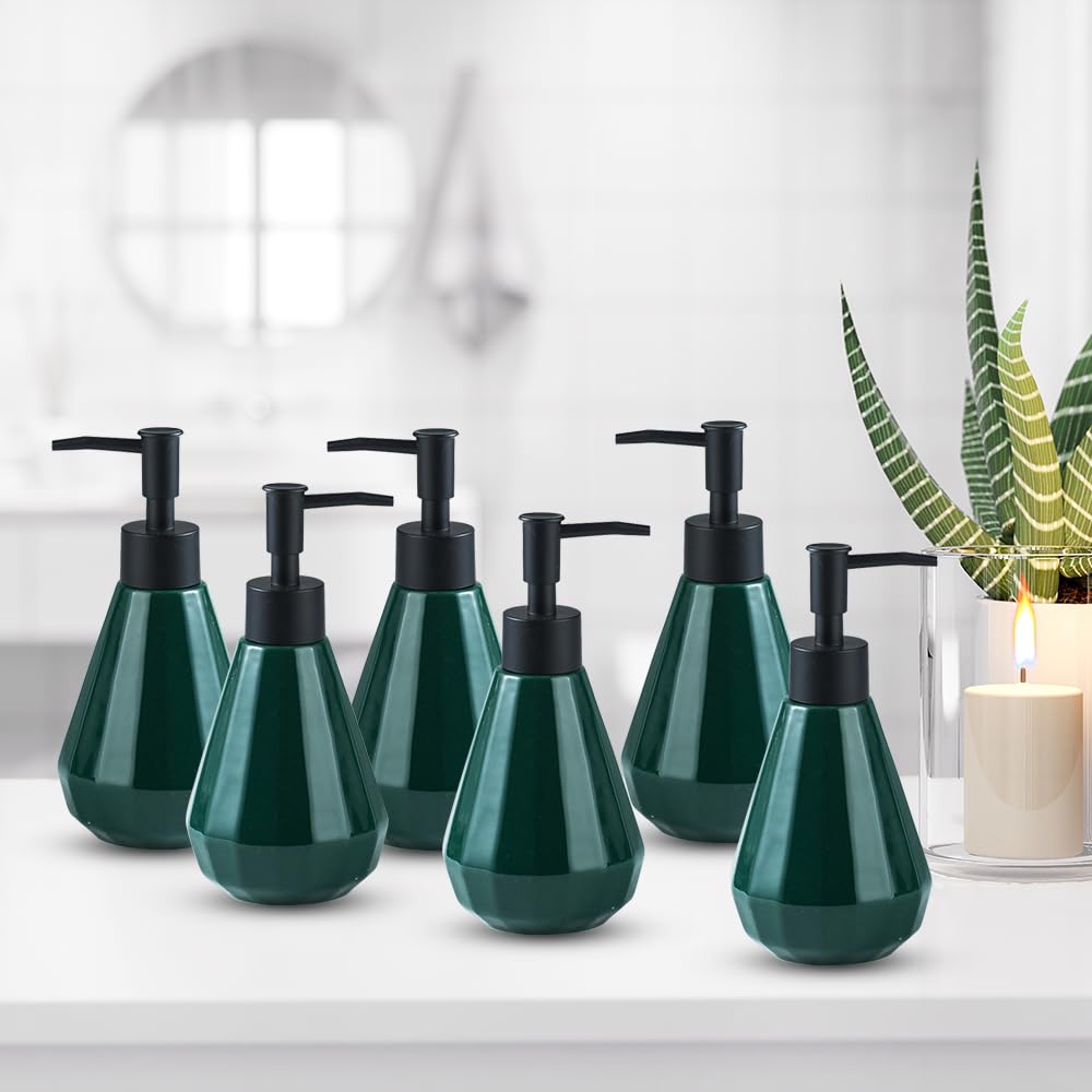 The Better Home 250ml Dispenser Bottle - Green (Set of 6) | Ceramic Liquid Dispenser for Kitchen, Wash-Basin, and Bathroom | Ideal for Shampoo, Hand Wash, Sanitizer, Lotion, and More