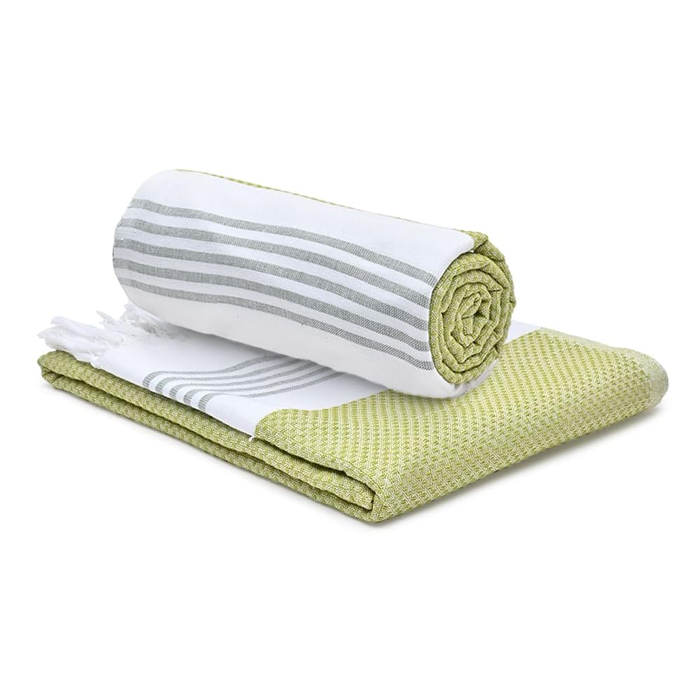 The Better Home 100% Cotton Turkish Bath Towel | Quick Drying Cotton Towel | Light Weight, Soft & Absorbent Turkish Towel (Pack of 2, Green)