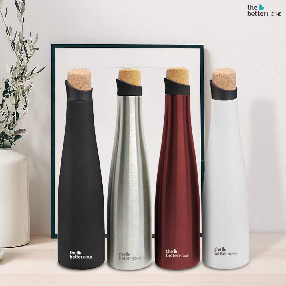 Combo: Insulated Stainless Steel Water Bottle - 18h Insulation, Leak Proof, BPA Free, Cork Cap, 500ml, White