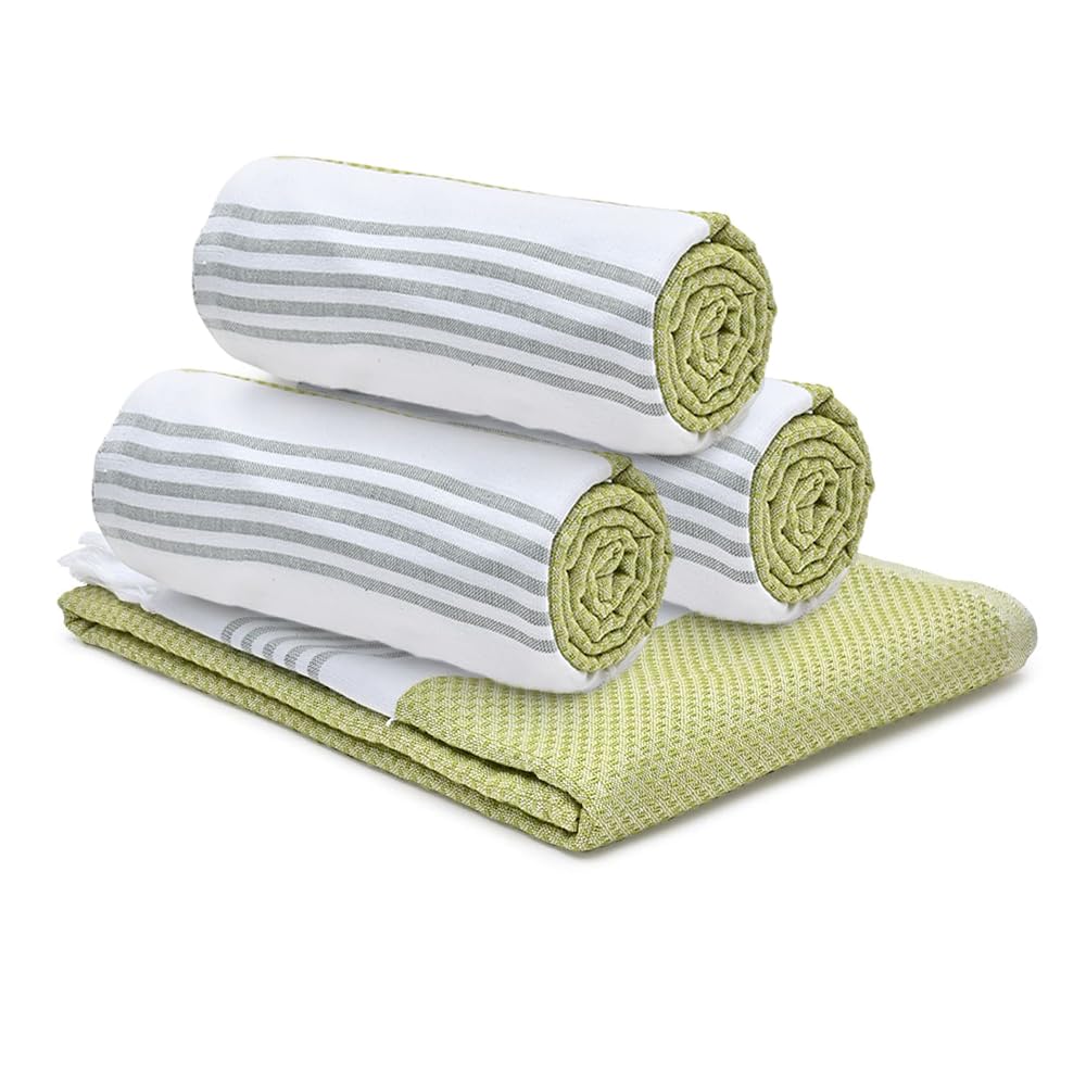 Pack of 4: Cotton Bath Towels - Soft, Anti-Odour, High Absorbency, Quick Dry | Hair Drying Towel | 150cm x 75cm | Green