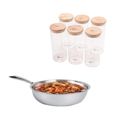 The Better Home Tall Jars 1000ml (Pack of 6) | Food Jars & Containers|Food Storage For Kitchen & SAVYA HOME 2.5mm Triply FryPan|1.2 ltr 0.4mm Thick|Pack and Store Combo (1000ml Jars + Triply Frypan)