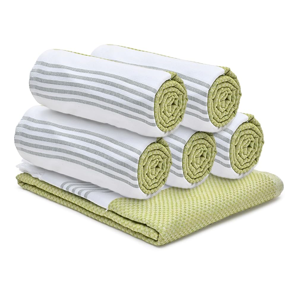 The Better Home 100% Cotton Turkish Bath Towel | Quick Drying Cotton Towel | Light Weight, Soft & Absorbent Turkish Towel (Pack of 6, Green)