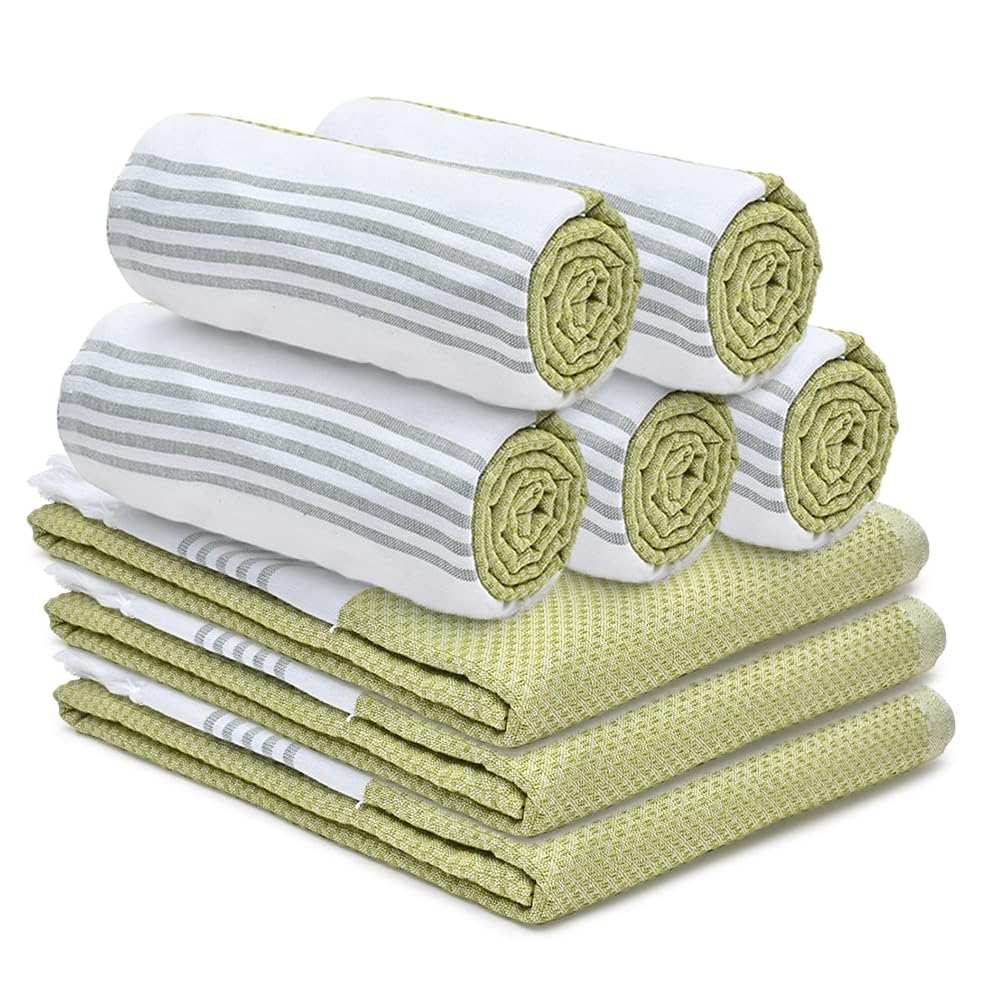 The Better Home 100% Cotton Turkish Bath Towel | Quick Drying Cotton Towel | Light Weight, Soft & Absorbent Turkish Towel (Pack of 8, Green)