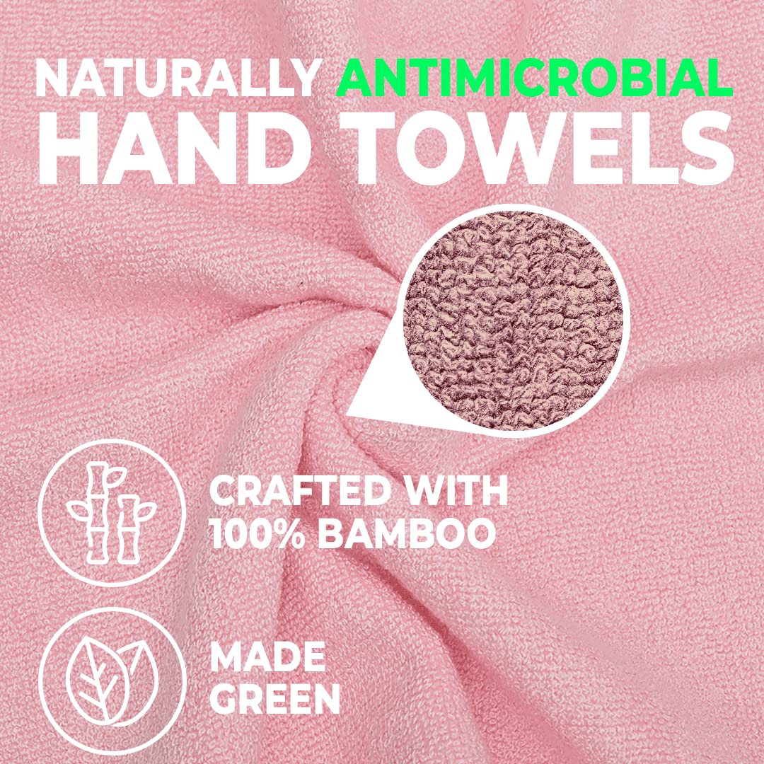 600GSM 100% Bamboo Hand Towel | Anti Odour & Anti Bacterial Bamboo Towel | Ultra Absorbent & Quick Drying Hand & Face Towel for Men & Women (Pack of 3, Pink)