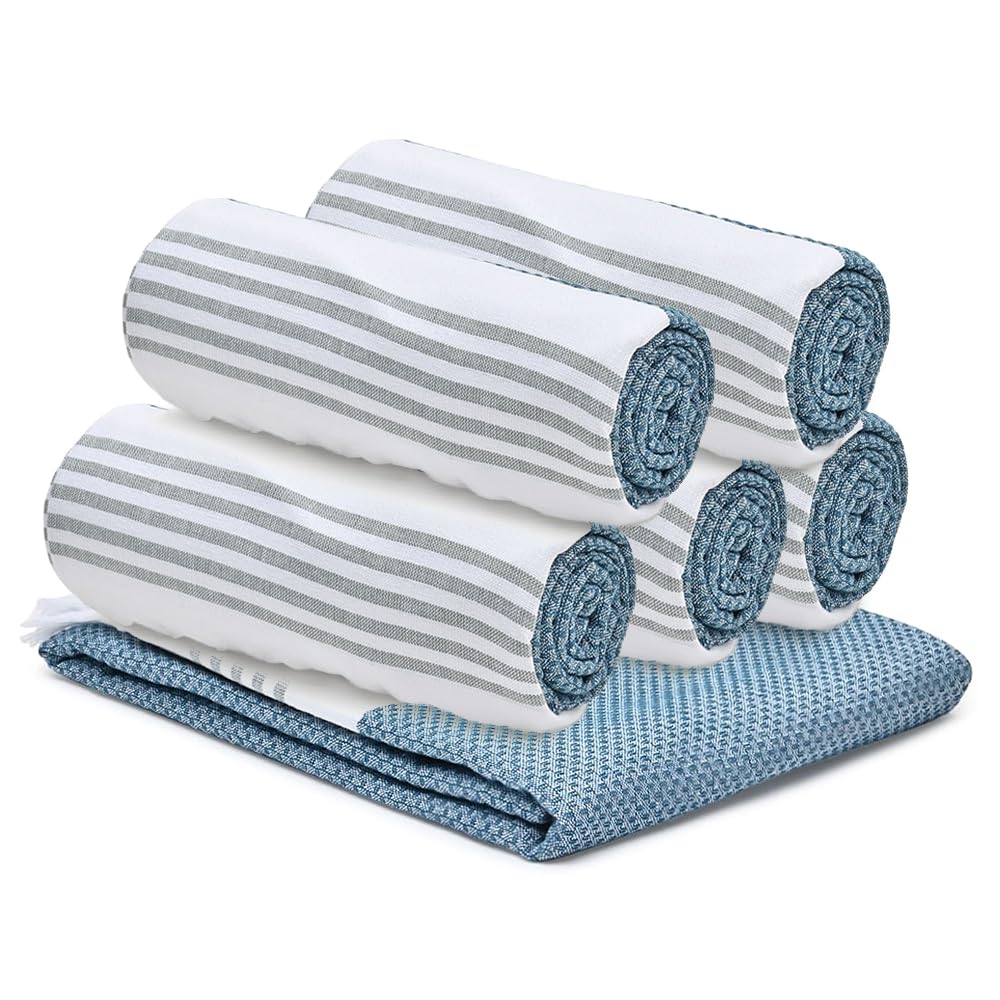 The Better Home 100% Cotton Turkish Bath Towel | Quick Drying Cotton Towel | Light Weight, Soft & Absorbent Turkish Towel (Pack of 6, Blue)