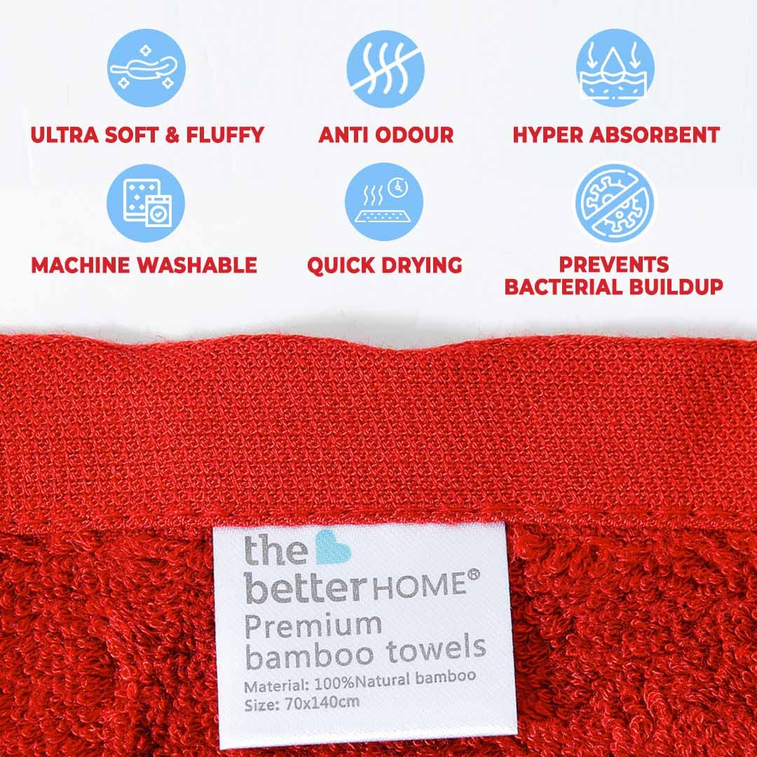 Bamboo Bath Towel for Men & Women | 450GSM Bamboo Towel | Ultra Soft, Hyper Absorbent & Anti Odour Bathing Towel | 27x54 inches (Pack of 2, Red + Dark Grey)