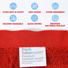 Bamboo Bath Towel for Men & Women | 450GSM Bamboo Towel | Ultra Soft, Hyper Absorbent & Anti Odour Bathing Towel | 27x54 inches (Pack of 2, Red)