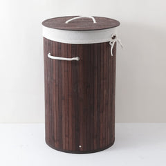 Bamboo Basket With Lid | Foldable Laundry Basket For Clothes | Durable Rope Handles & Removable Bag (Brown)