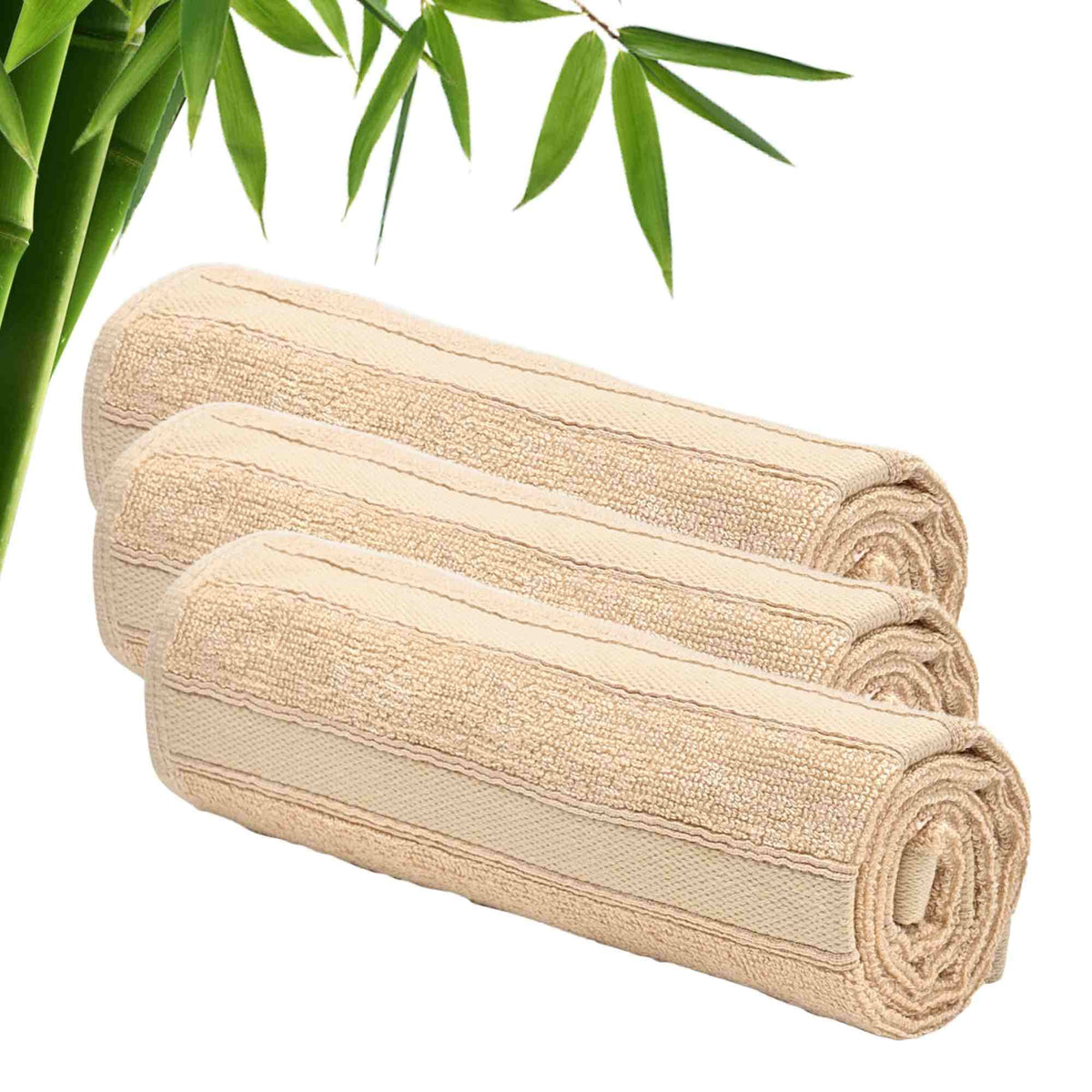 600GSM 100% Bamboo Hand Towel | Anti Odour & Anti Bacterial Bamboo Towel | Ultra Absorbent & Quick Drying Hand & Face Towel for Men & Women (Pack of 3, Beige)