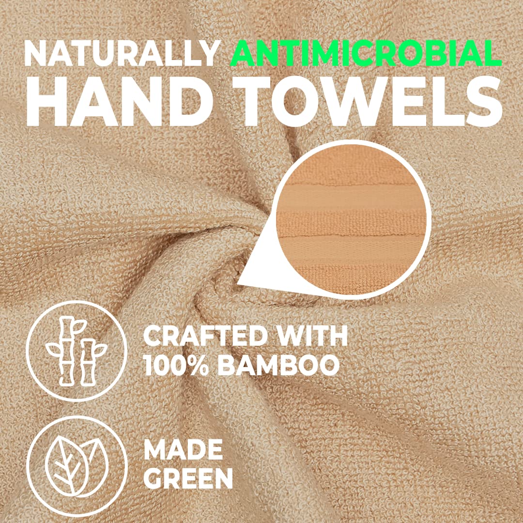 600GSM 100% Bamboo Hand Towel | Anti Odour & Anti Bacterial Bamboo Towel | Ultra Absorbent & Quick Drying Hand & Face Towel for Men & Women (Pack of 2, Beige)