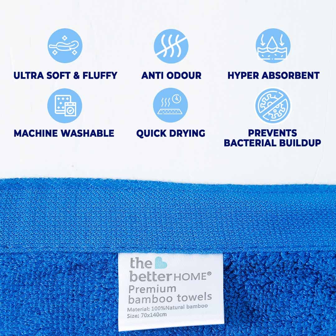 Bamboo Bath Towel for Men & Women | 450GSM Bamboo Towel | Ultra Soft, Hyper Absorbent & Anti Odour Bathing Towel | 27x54 inches (Pack of 2, Red + Royal Blue)