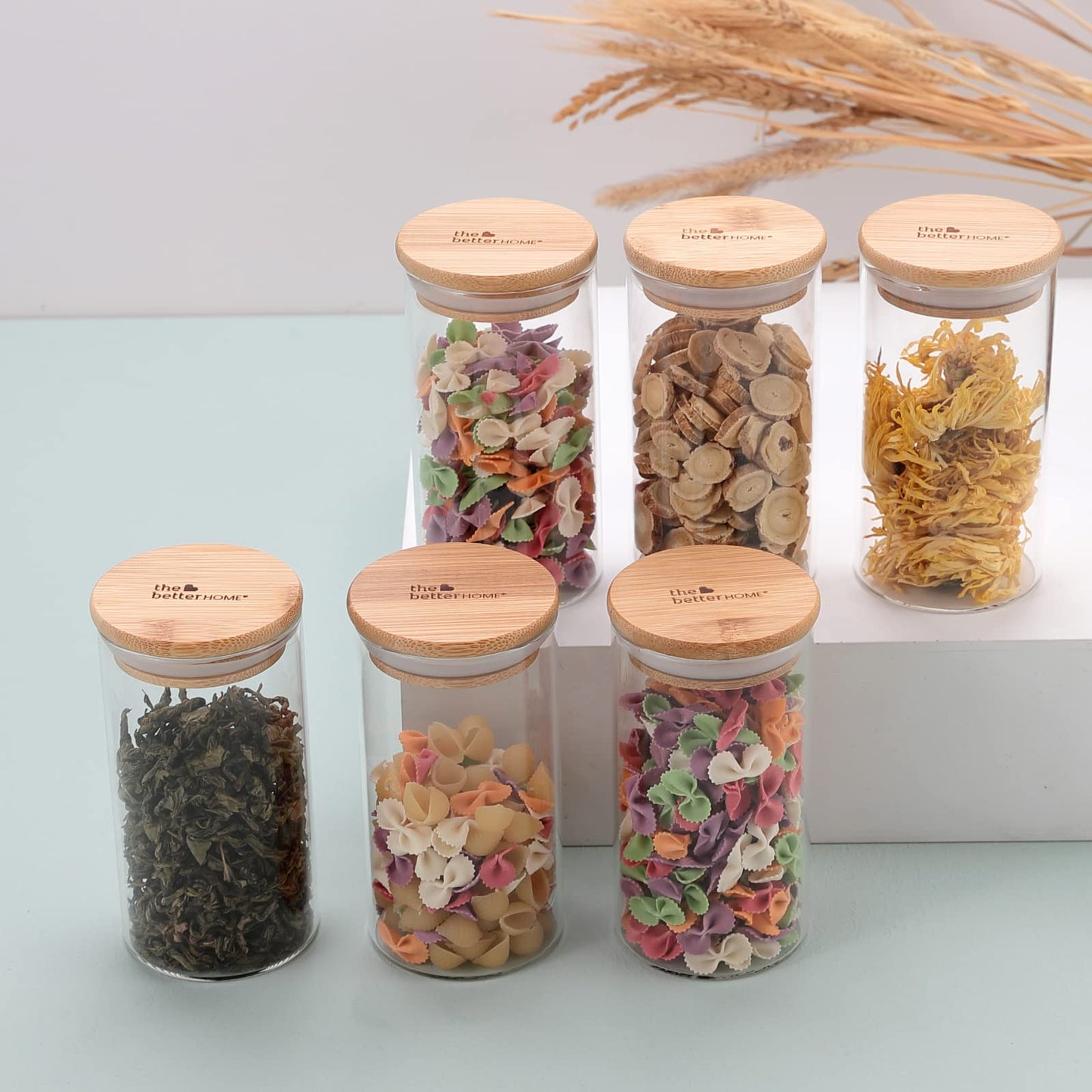 Pack of 4: Airtight Borosilicate Glass Kitchen Containers with Bamboo Lid | 300 ml Each | Transparent