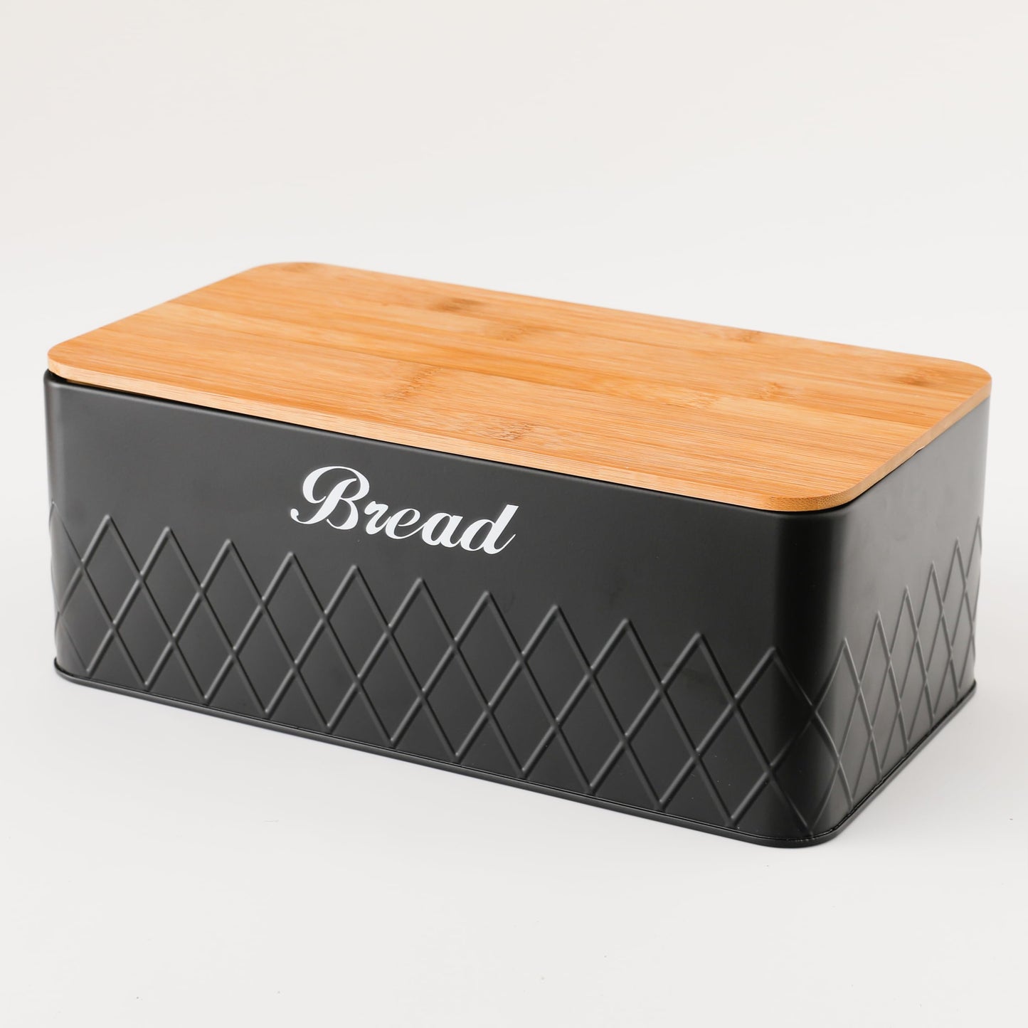 Galvanized Metal Bread Box with Bamboo Cutting Board Lid | Food Grade | 6.5 Litres | Black