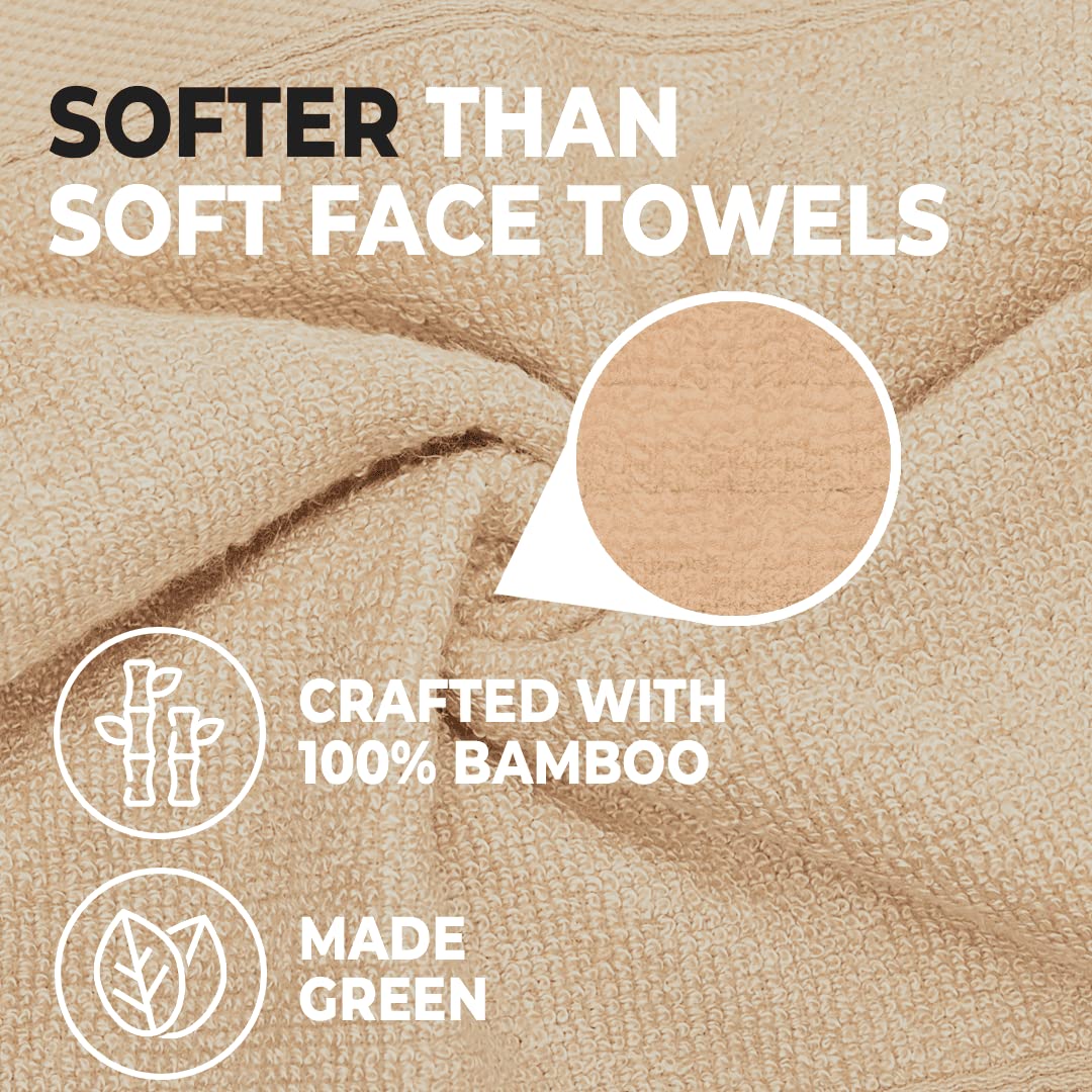 600GSM 100% Bamboo Face Towel Set | Anti Odour & Anti Bacterial Bamboo Towel |30cm X 30cm | Ultra Absorbent & Quick Drying Face Towel for Women & Men (Pack of 4, Beige)
