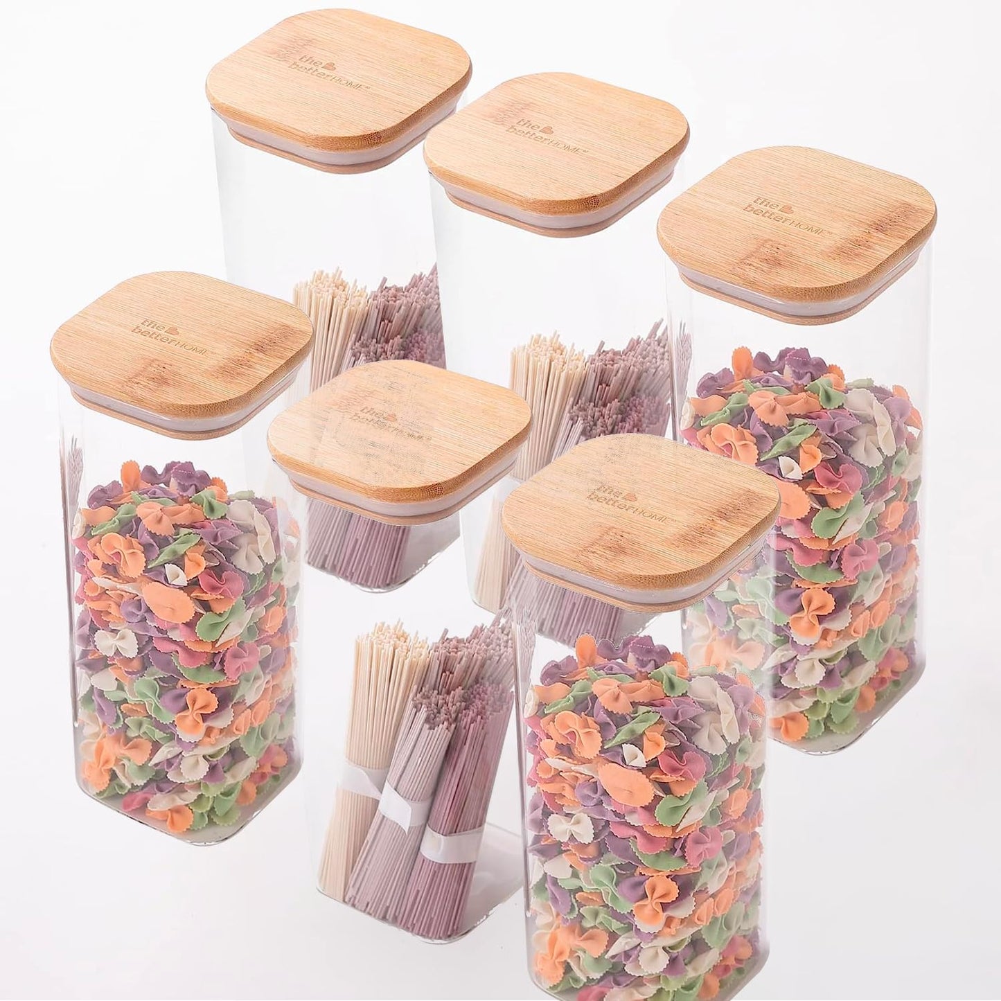 Pack of 6: Borosilicate Glass Storage Jars - Airtight, Stackable | Includes Lids | 1000ml | Transparent