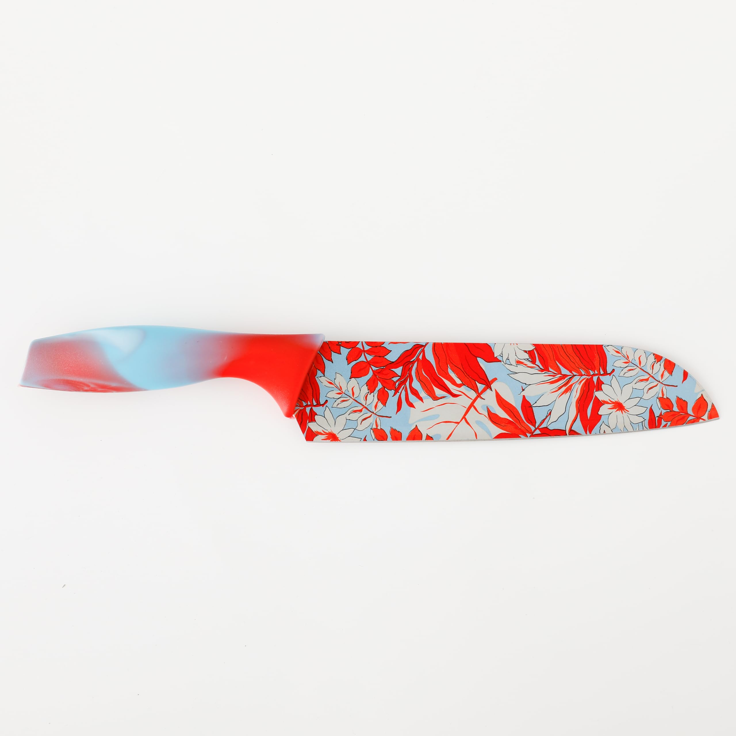 The Better Home Knife Kitchen Knife Chef Knife Color Printing Santoku Knife & Non-Slip Handle with Blade Cover,7 inch, Stainless Steel|Utility Knife. (Red Set of 5)