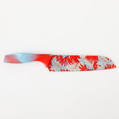 The Better Home Knife Kitchen Knife Chef Knife Color Printing Santoku Knife & Non-Slip Handle with Blade Cover,7 inch, Stainless Steel|Utility Knife. (Red Set of 1)