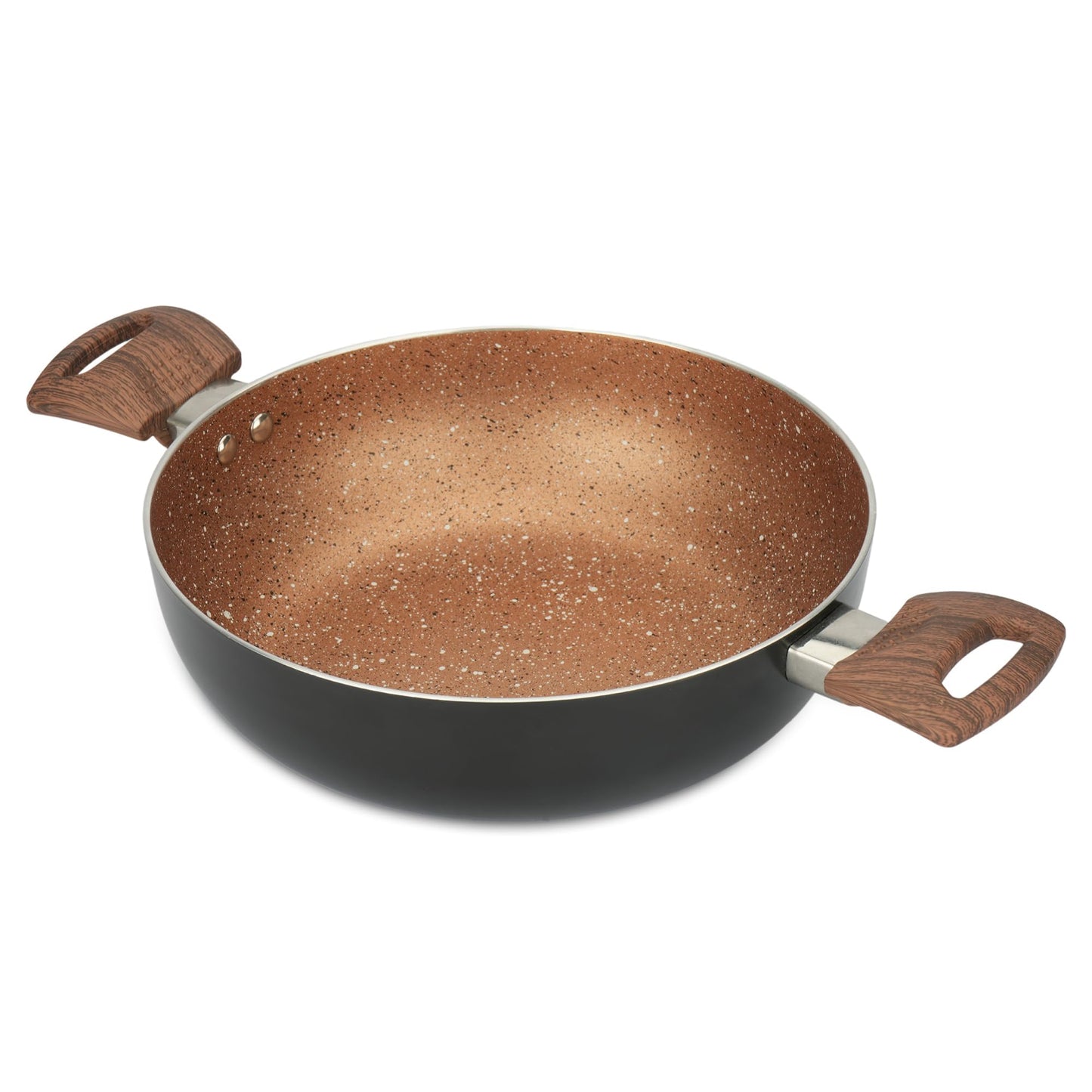 Non-Stick Kadai with Lid - Deep Base, Heat Surround Cooking | Dishwasher Safe | 3.6L | Golden Color