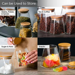 The Better Home Zen Series Borosilicate Containers with Lid 750ml & 980ml|Container for Kitchen Storage Set|Leakproof, Airtight Storage Jar for Glass Jars with Wooden Lid |Pyramid Collection Set of 2