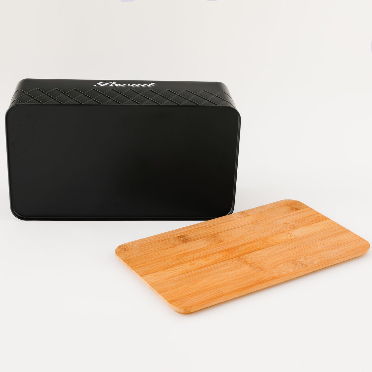 Galvanized Metal Bread Box with Bamboo Cutting Board Lid | Food Grade | 6.5 Litres | Black