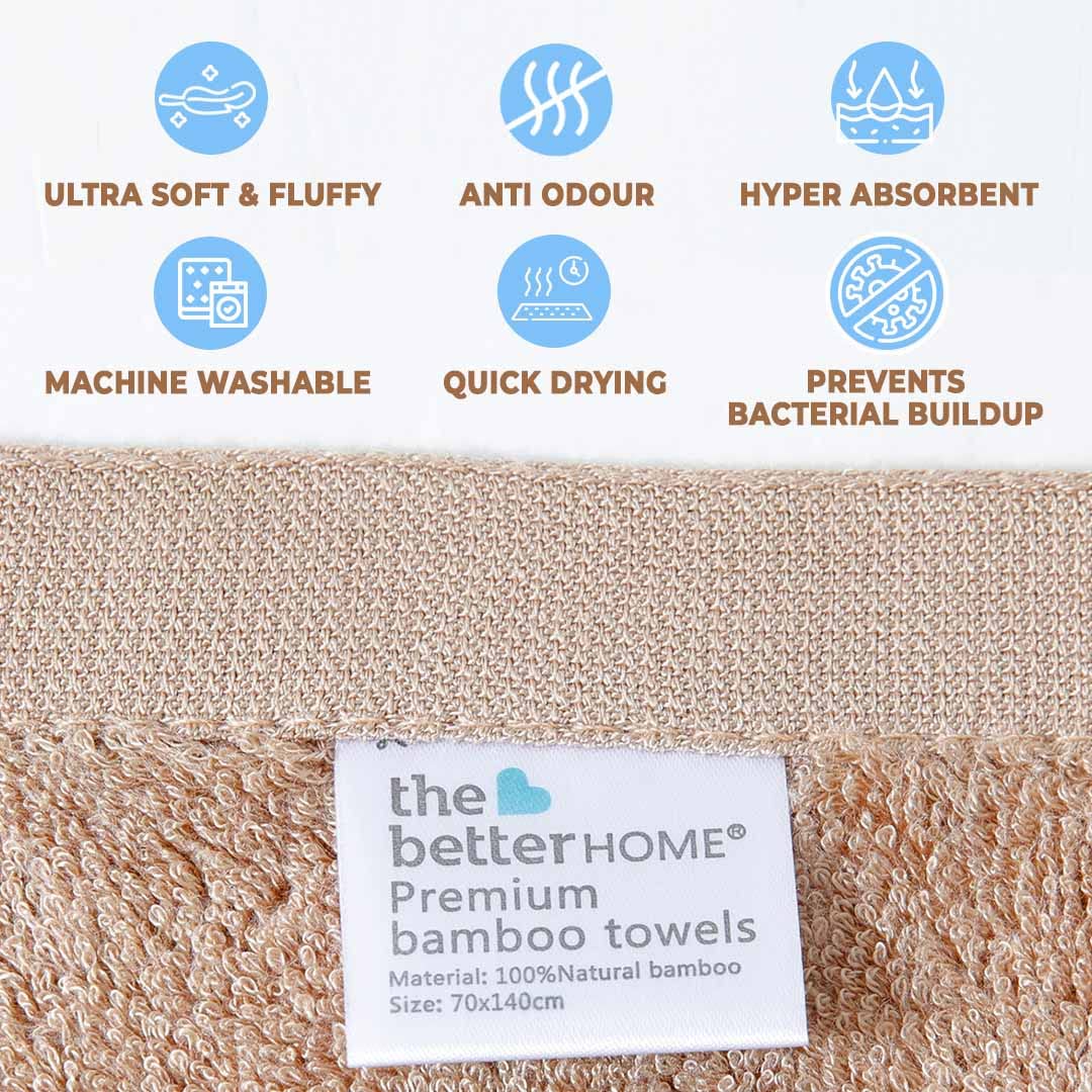 The Better Home Bamboo Bath Towel for Men & Women | 450GSM Bamboo Towel | Ultra Soft, Hyper Absorbent & Anti Odour Bathing Towel | 27x54 inches (Pack of 2, Beige + Dark Grey)