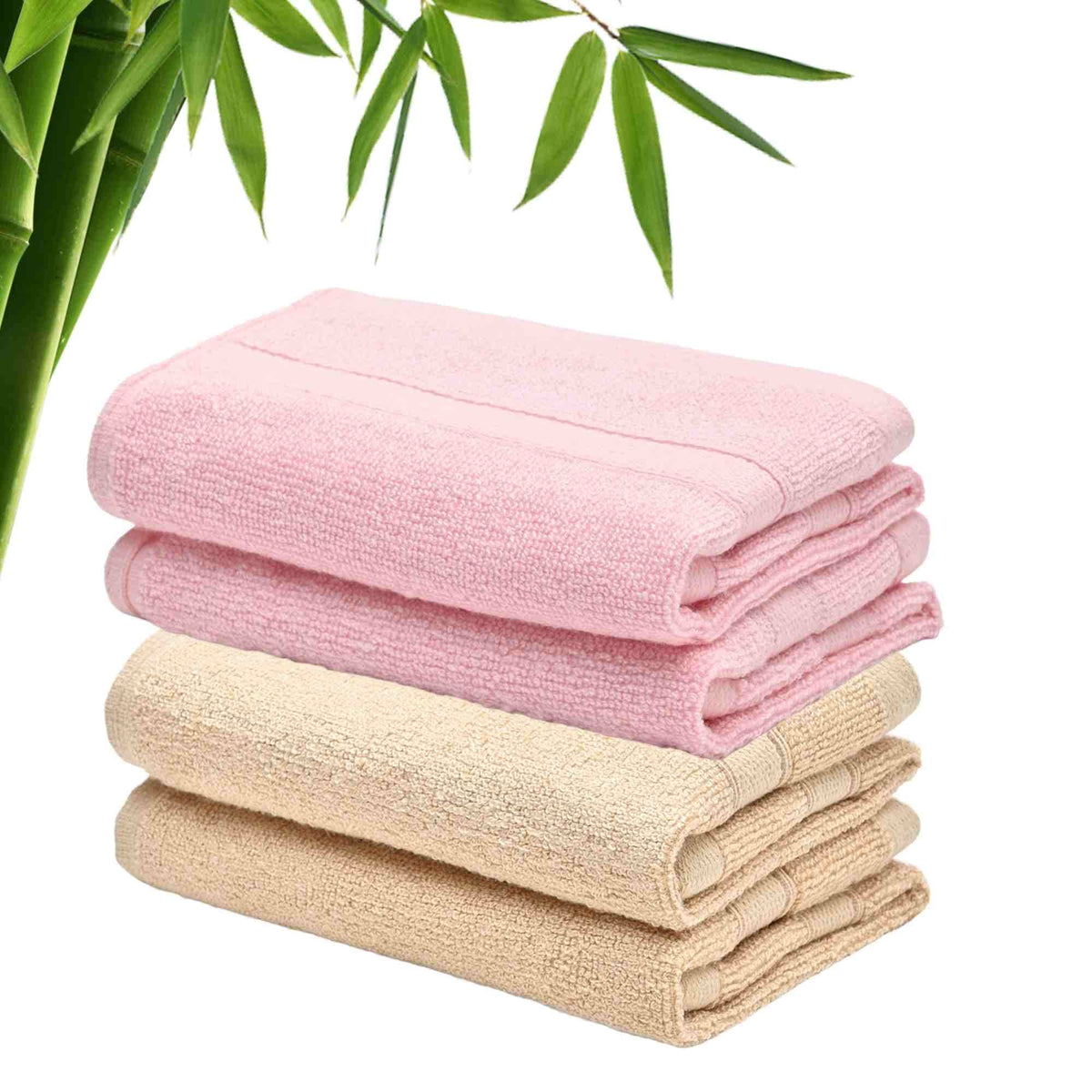 600GSM 100% Bamboo Face Towel Set | Anti Odour & Anti Bacterial Bamboo Towel |30cm X 30cm | Ultra Absorbent & Quick Drying Face Towel for Women & Men (Pack of 4, Pink + Beige)