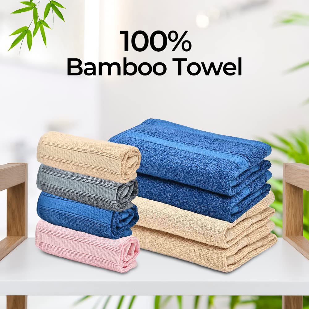 Combo: Bamboo Face & Hand Towels - Soft, Anti-Odour, High Absorbency | 2 Pcs | 60cm x 40cm | Blue