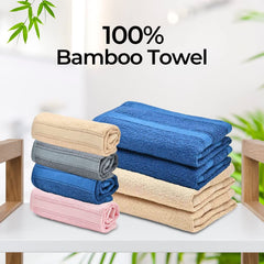 600GSM 100% Bamboo Face Towel Set | Anti Odour & Anti Bacterial Bamboo Towel |30cm X 30cm | Ultra Absorbent & Quick Drying Face Towel for Women & Men (Pack of 4, Blue + Grey)