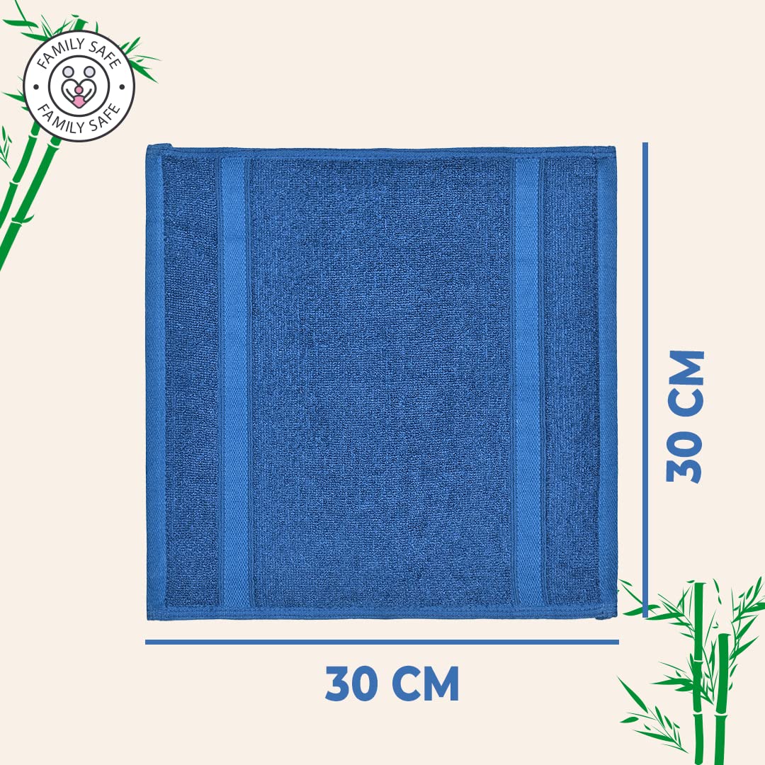 600GSM 100% Bamboo Face Towel Set | Anti Odour & Anti Bacterial Bamboo Towel |30cm X 30cm | Ultra Absorbent & Quick Drying Face Towel for Men & Women (Pack of 2, Blue)