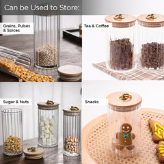 The Better Home Pack of 2 Borosilicate Kitchen Containers Set with Wooden Lid & Metal Loop | Microwave Safe | Multi-Utility Storage Jars for Cookies, Snacks, Tea, Coffee, Sugar | 820 ml Each