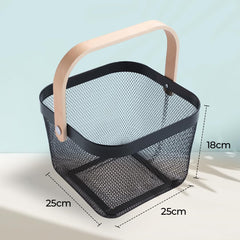 The Better Home Metal Mesh Storage Basket with Wooden Handle | Ideal for Storage, Shopping, Picnics and More (Black)