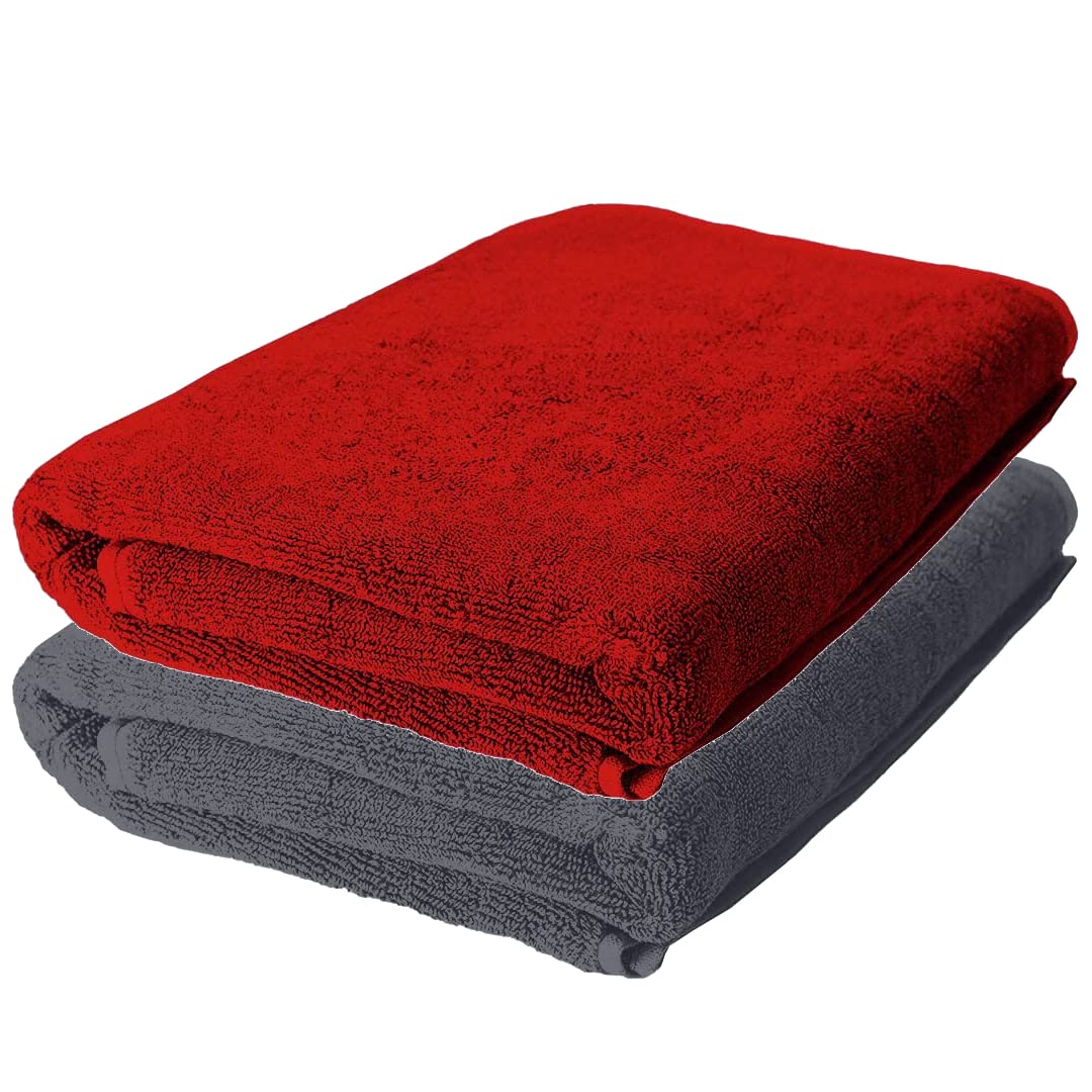 Bamboo Bath Towel for Men & Women | 450GSM Bamboo Towel | Ultra Soft, Hyper Absorbent & Anti Odour Bathing Towel | 27x54 inches (Pack of 2, Red + Dark Grey)