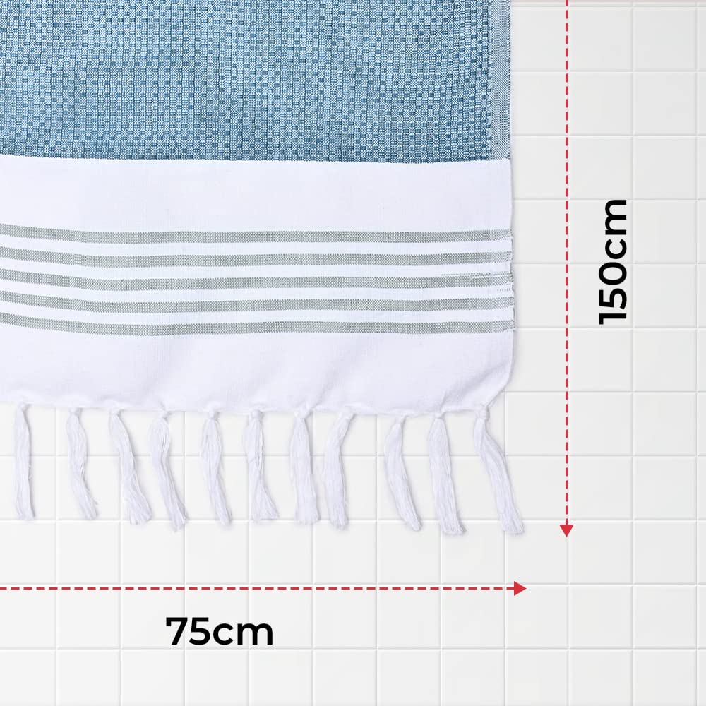 Pack of 3: Cotton Bath Towels - Soft, Anti-Odour, High Absorbency | Quick Dry, Hair Drying | 150cm x 75cm | Blue