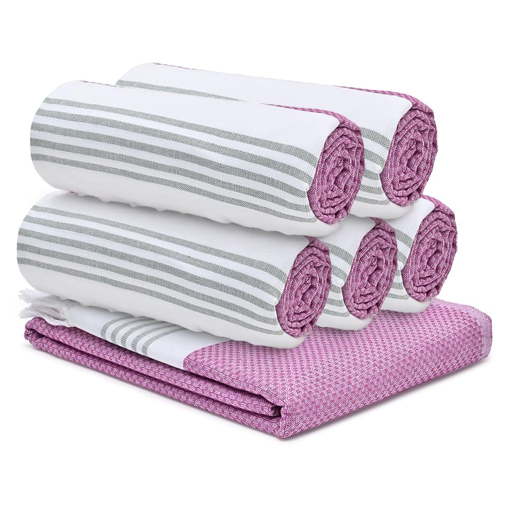 The Better Home 100% Cotton Turkish Bath Towel | Quick Drying Cotton Towel | Light Weight, Soft & Absorbent Turkish Towel (Pack of 6, Purple)