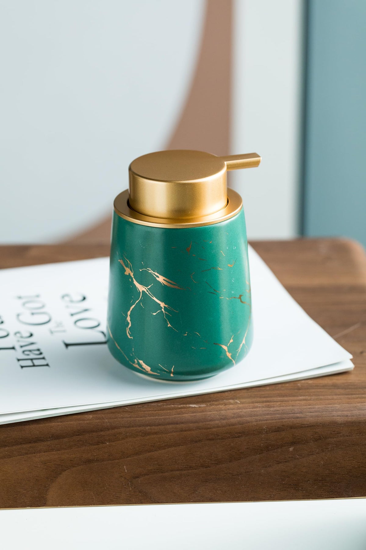 The Better Home 400ml Soap Dispenser Bottle - Green|Ceramic Liquid Pump Dispenser for Kitchen, Wash-Basin, and Bathroom