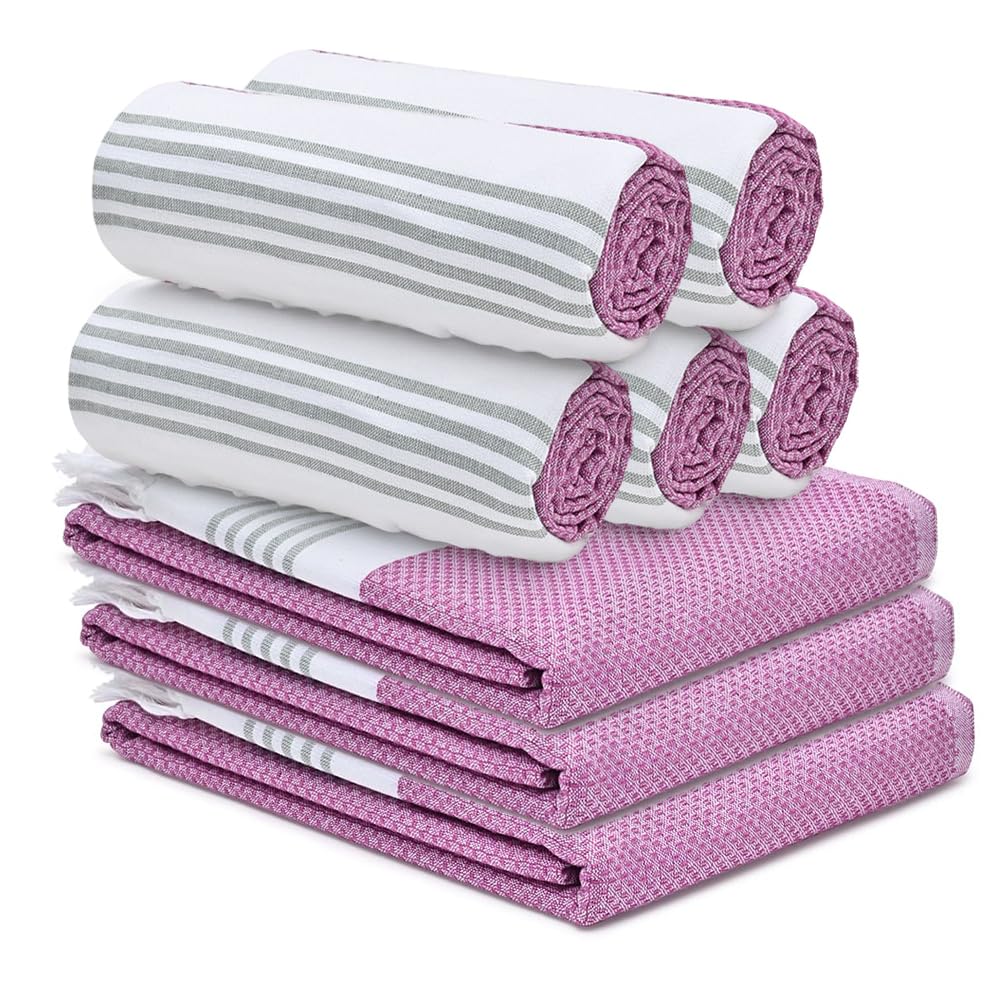 The Better Home 100% Cotton Turkish Bath Towel | Quick Drying Cotton Towel | Light Weight, Soft & Absorbent Turkish Towel (Pack of 8, Purple)