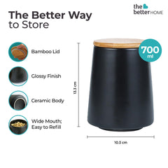 The Better Home Terra Series Ceramic Airtight Container For Kitchen Storage (1Pcs - 700ml)| Storage Box For Kitchen | Dabba Set For Kitchen | Pantry Organizers & Storage |Gift For Housewarming (Black)