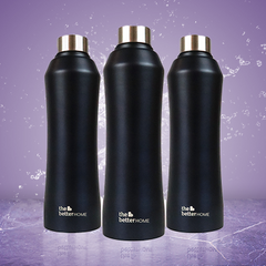 1000 Stainless Steel Water Bottle 1 Litre (Pack of 3) - Black