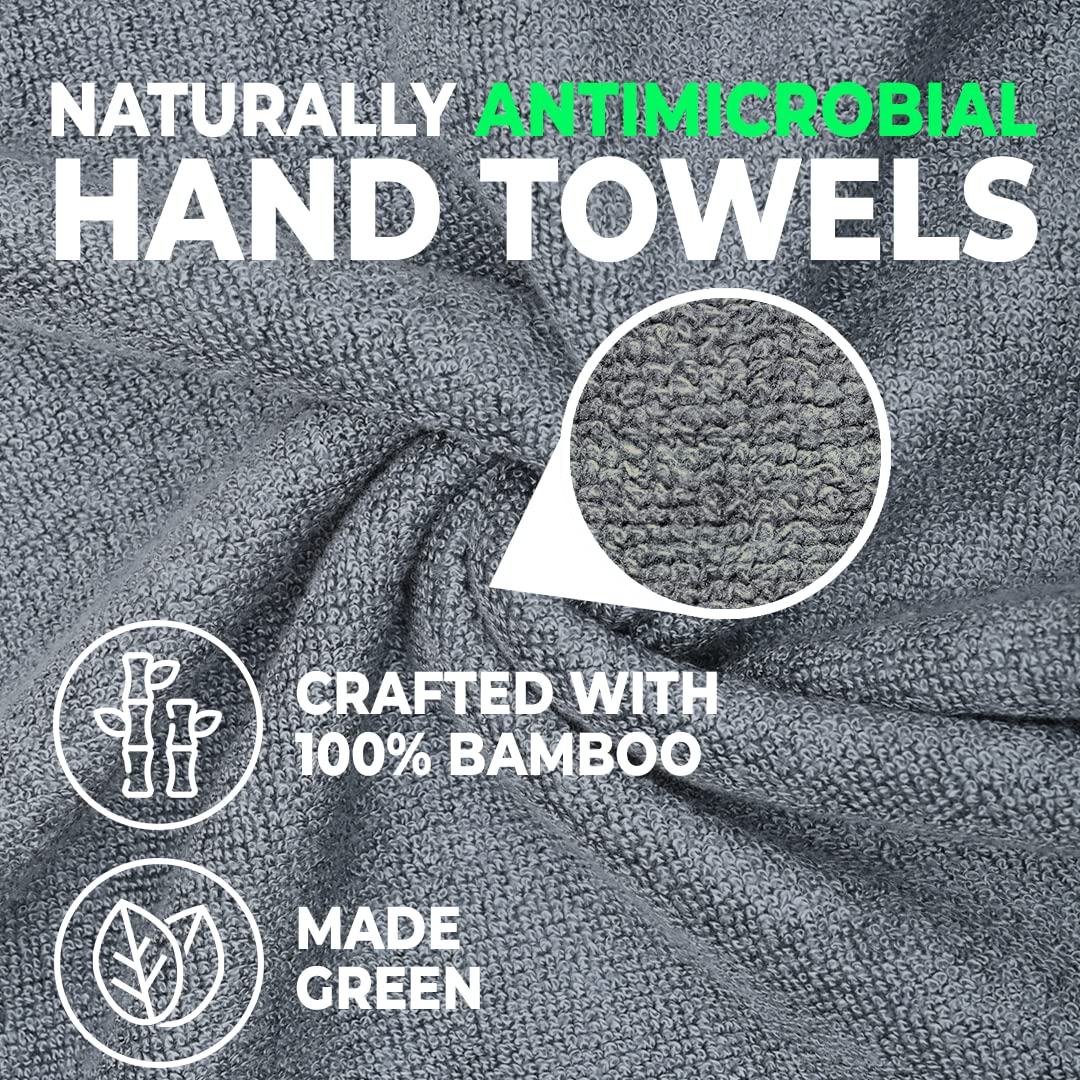 600GSM 100% Bamboo Hand Towel | Anti Odour & Anti Bacterial Bamboo Towel | Ultra Absorbent & Quick Drying Hand & Face Towel for Men & Women (Pack of 2, Grey)