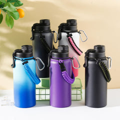 The Better Home Insulated Water Bottle for Gym Kids Office|Thermos Stainless Steel Vacuum Insulated Flask with Rope and Carabiner Hot Water Bottle for Boys and Girls | 1 Litre (Black)